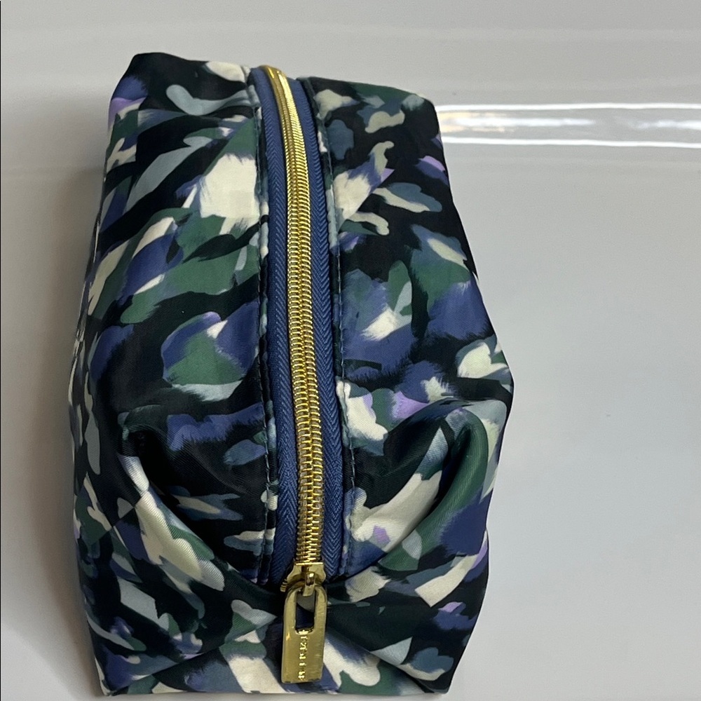 Tartan and Twine Blue and Green Makeup  Pouch with Gold Accent - Picture 4 of 7